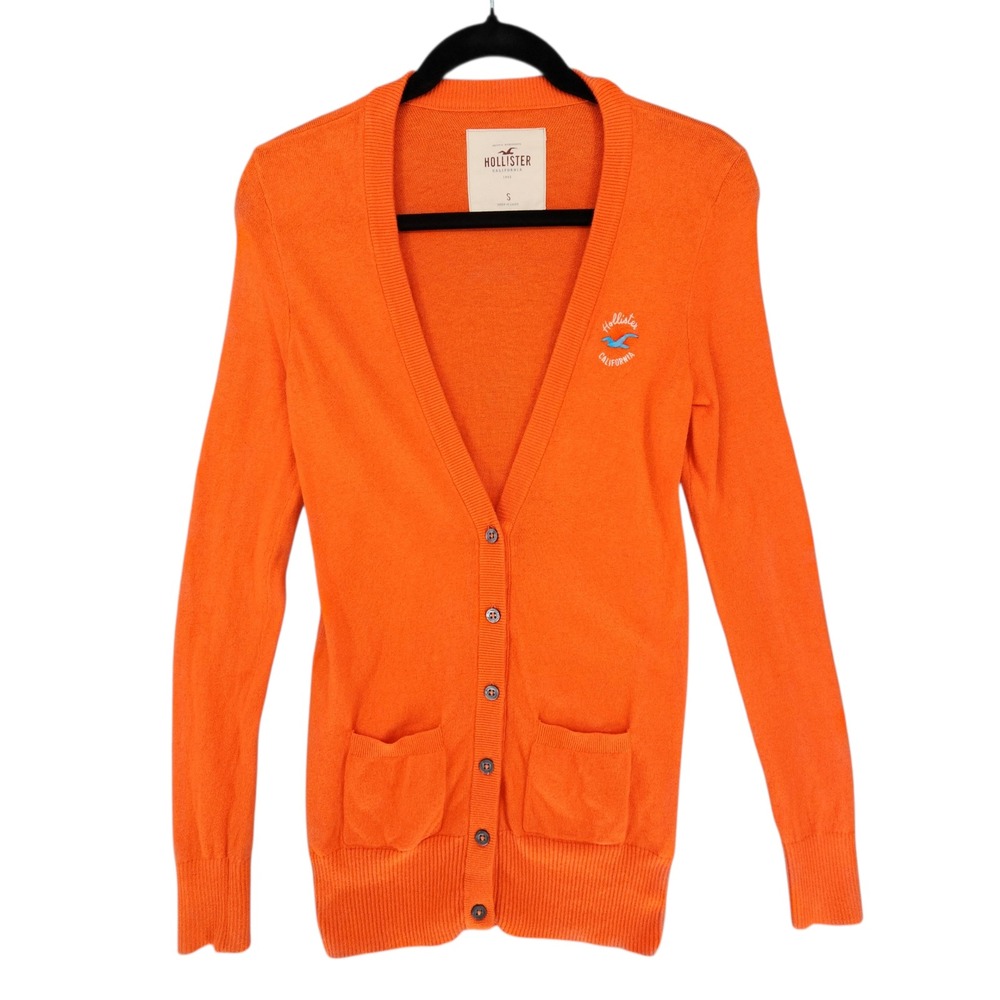Hollister Y2K Cardigan sz S Women Orange Embroider Bird Logo Preppy 2000s Retro